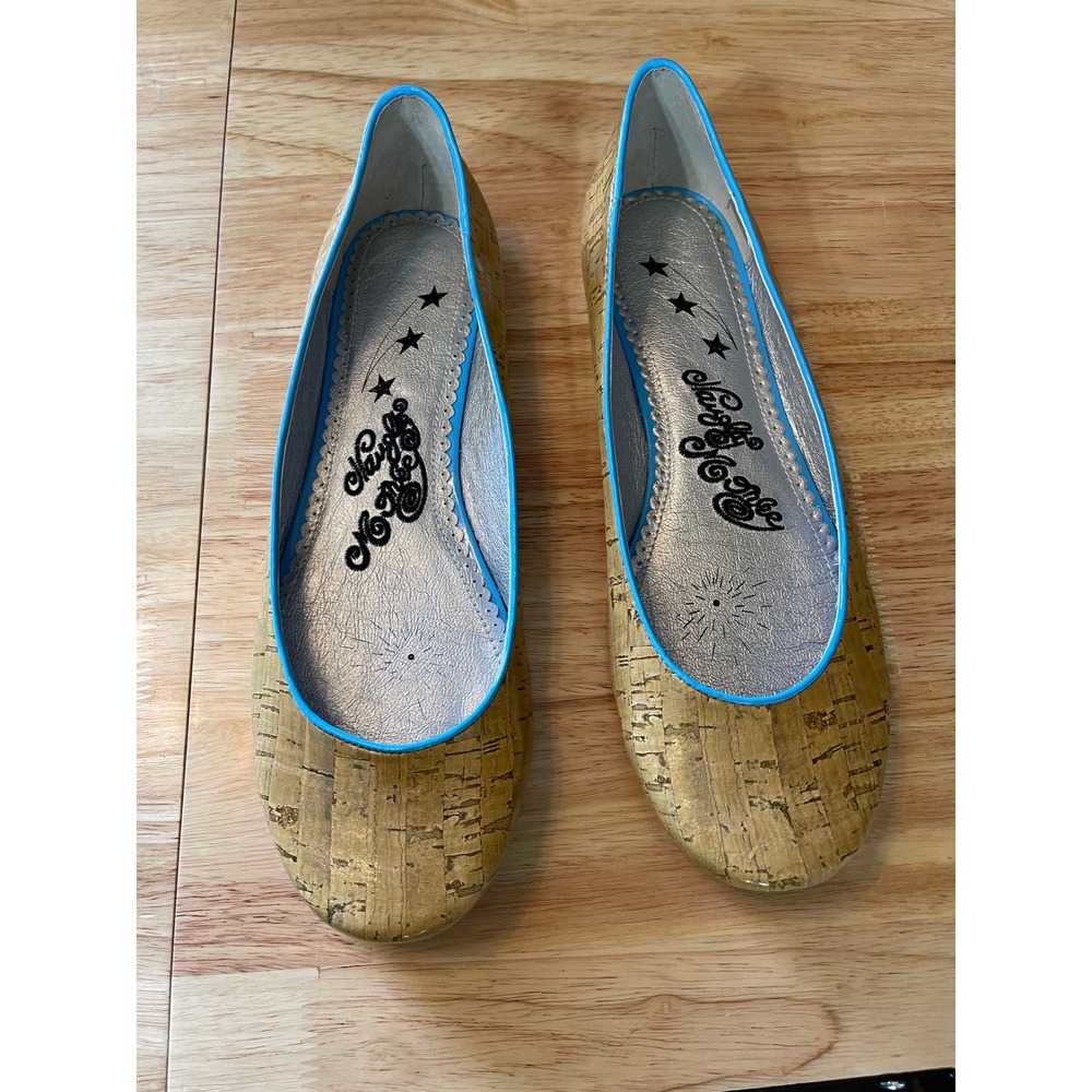 Naughty Monkey Womens Cork Ballet Flats Turquoise Trim Tan NMW713-106 Size 10 - Picture 1 of 7